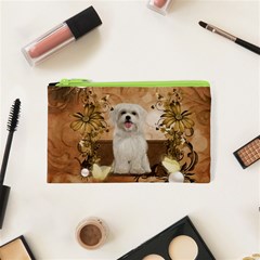 Cute Maltese Puppy With Flowers Cosmetic Bag (xs) by FantasyWorld7