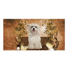 Cute Maltese Puppy With Flowers Satin Shawl by FantasyWorld7