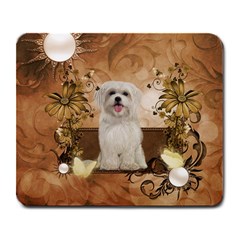 Cute Maltese Puppy With Flowers Large Mousepads by FantasyWorld7