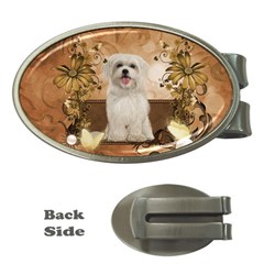 Cute Maltese Puppy With Flowers Money Clips (oval)  by FantasyWorld7