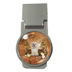 Cute Maltese Puppy With Flowers Money Clips (round)  by FantasyWorld7