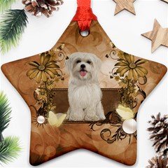 Cute Maltese Puppy With Flowers Star Ornament (two Sides) by FantasyWorld7