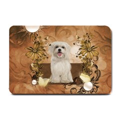 Cute Maltese Puppy With Flowers Small Doormat  by FantasyWorld7