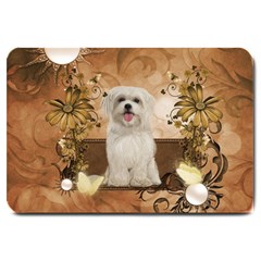 Cute Maltese Puppy With Flowers Large Doormat  by FantasyWorld7