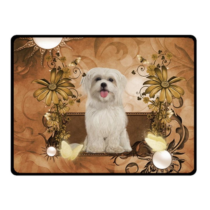 Cute Maltese Puppy With Flowers Fleece Blanket (Small)