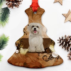 Cute Maltese Puppy With Flowers Christmas Tree Ornament (two Sides) by FantasyWorld7