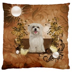 Cute Maltese Puppy With Flowers Large Cushion Case (one Side) by FantasyWorld7