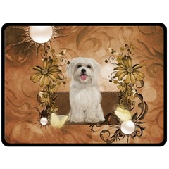 Cute Maltese Puppy With Flowers Double Sided Fleece Blanket (large)  by FantasyWorld7