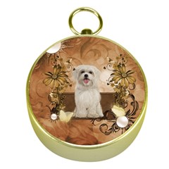 Cute Maltese Puppy With Flowers Gold Compasses by FantasyWorld7