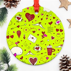 Valentin s Day Love Hearts Pattern Red Pink Green Ornament (round) by EDDArt