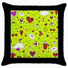 Valentin s Day Love Hearts Pattern Red Pink Green Throw Pillow Case (black) by EDDArt