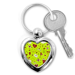 Valentin s Day Love Hearts Pattern Red Pink Green Key Chain (heart) by EDDArt