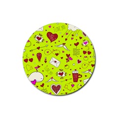 Valentin s Day Love Hearts Pattern Red Pink Green Rubber Coaster (round)  by EDDArt