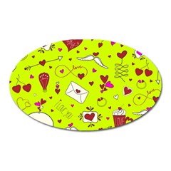 Valentin s Day Love Hearts Pattern Red Pink Green Oval Magnet by EDDArt