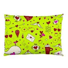 Valentin s Day Love Hearts Pattern Red Pink Green Pillow Case by EDDArt