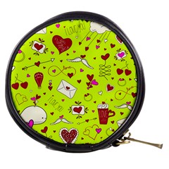 Valentin s Day Love Hearts Pattern Red Pink Green Mini Makeup Bag by EDDArt