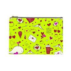 Valentin s Day Love Hearts Pattern Red Pink Green Cosmetic Bag (large) by EDDArt