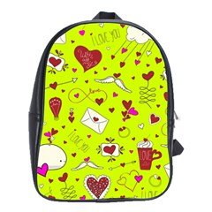 Valentin s Day Love Hearts Pattern Red Pink Green School Bag (large) by EDDArt