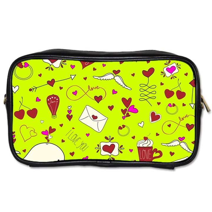 Valentin s Day Love Hearts Pattern Red Pink Green Toiletries Bag (One Side)