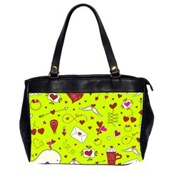 Valentin s Day Love Hearts Pattern Red Pink Green Oversize Office Handbag (2 Sides) by EDDArt