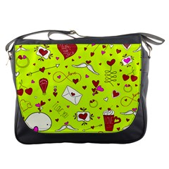 Valentin s Day Love Hearts Pattern Red Pink Green Messenger Bag by EDDArt