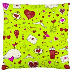 Valentin s Day Love Hearts Pattern Red Pink Green Large Cushion Case (one Side) by EDDArt