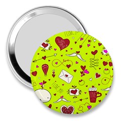 Valentin s Day Love Hearts Pattern Red Pink Green 3  Handbag Mirrors by EDDArt