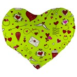 Valentin s Day Love Hearts Pattern Red Pink Green Large 19  Premium Heart Shape Cushions Back