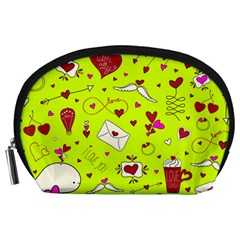 Valentin s Day Love Hearts Pattern Red Pink Green Accessory Pouch (large) by EDDArt