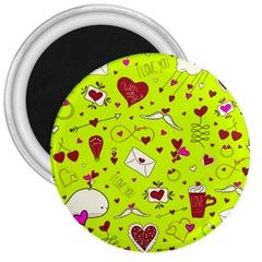 Valentin s Day Love Hearts Pattern Red Pink Green 3  Magnets by EDDArt