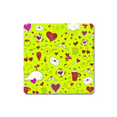 Valentin s Day Love Hearts Pattern Red Pink Green Square Magnet by EDDArt