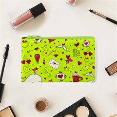 Valentin s Day Love Hearts Pattern Red Pink Green Cosmetic Bag (xs) by EDDArt