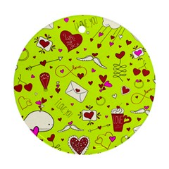 Valentin s Day Love Hearts Pattern Red Pink Green Round Ornament (two Sides) by EDDArt