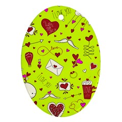 Valentin s Day Love Hearts Pattern Red Pink Green Oval Ornament (two Sides) by EDDArt