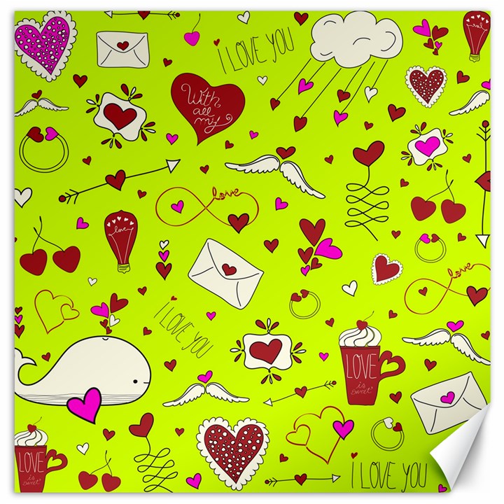 Valentin s Day Love Hearts Pattern Red Pink Green Canvas 12  x 12 