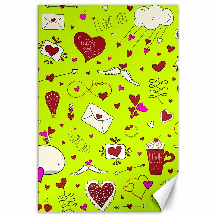 Valentin s Day Love Hearts Pattern Red Pink Green Canvas 20  x 30 