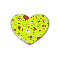 Valentin s Day Love Hearts Pattern Red Pink Green Rubber Coaster (heart)  by EDDArt