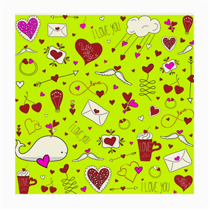 Valentin s Day Love Hearts Pattern Red Pink Green Medium Glasses Cloth (2 Sides)