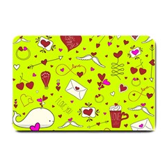 Valentin s Day Love Hearts Pattern Red Pink Green Small Doormat  by EDDArt