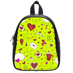 Valentin s Day Love Hearts Pattern Red Pink Green School Bag (small) by EDDArt