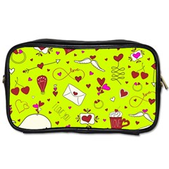 Valentin s Day Love Hearts Pattern Red Pink Green Toiletries Bag (one Side) by EDDArt