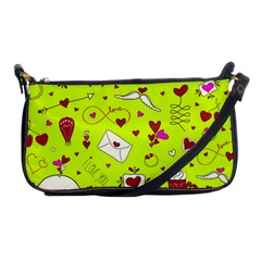 Valentin s Day Love Hearts Pattern Red Pink Green Shoulder Clutch Bag by EDDArt