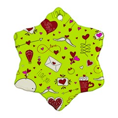 Valentin s Day Love Hearts Pattern Red Pink Green Snowflake Ornament (two Sides) by EDDArt