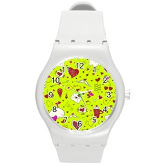 Valentin s Day Love Hearts Pattern Red Pink Green Round Plastic Sport Watch (m) by EDDArt