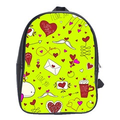 Valentin s Day Love Hearts Pattern Red Pink Green School Bag (xl) by EDDArt