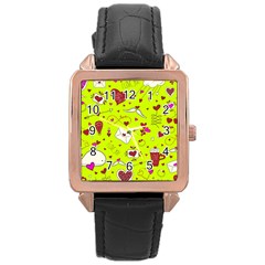 Valentin s Day Love Hearts Pattern Red Pink Green Rose Gold Leather Watch  by EDDArt