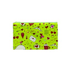 Valentin s Day Love Hearts Pattern Red Pink Green Cosmetic Bag (xs) by EDDArt