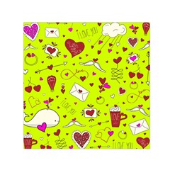 Valentin s Day Love Hearts Pattern Red Pink Green Small Satin Scarf (square) by EDDArt