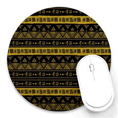 Native American Ornaments Watercolor Pattern Black Gold Round Mousepads by EDDArt