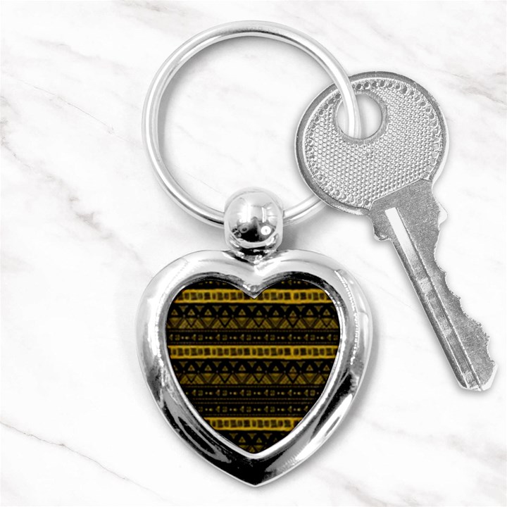 Native American Ornaments Watercolor Pattern Black Gold Key Chain (Heart)